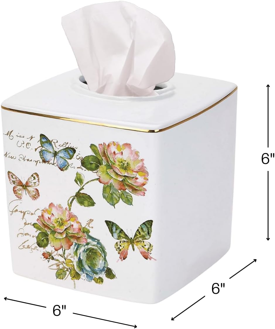 Floral Home Decor / Tissue Box Cover / White