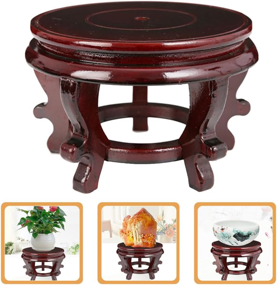 Wooden Plant Stand Indoor Flower Pot Holder Oriental Display Base / 0.77 Pounds / 6.3 Inch