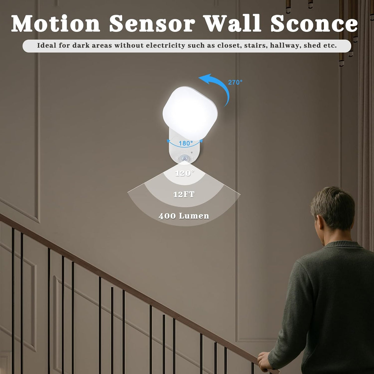 Yochoice Rechargeable Motion Sensor Wireless Dimmable LED Wall Lights with Remote, Closet Lights Battery Operated with