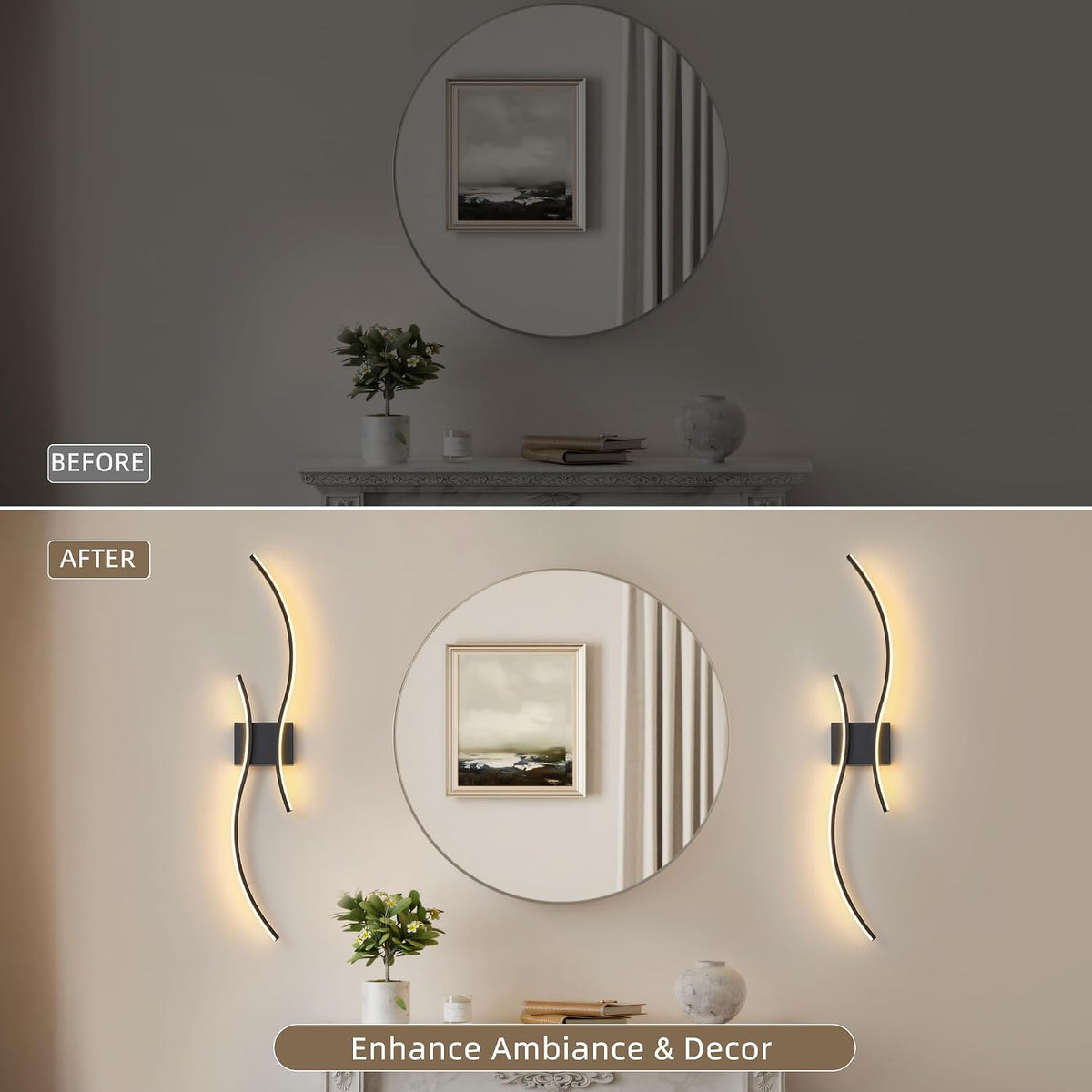 Battery Operated Wall Sconce Set of 2, Dimmable Modern LED Rechargeable Wall Light with Remote Control, Wall Decor for