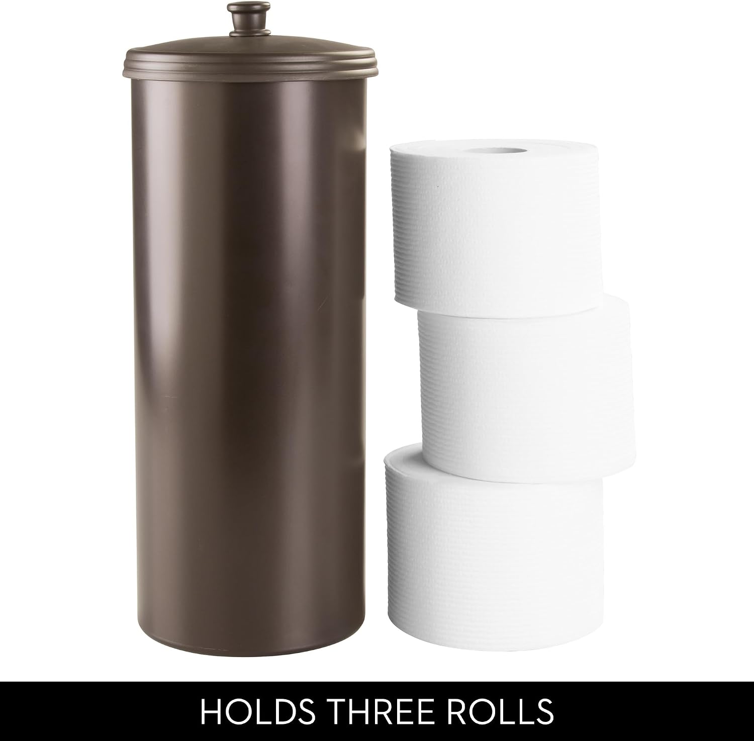 iDesign Freestanding Bathroom Toilet Paper Storage Holder, 2-Pack, Bronze | With Lid, Holds 3 Extra Rolls