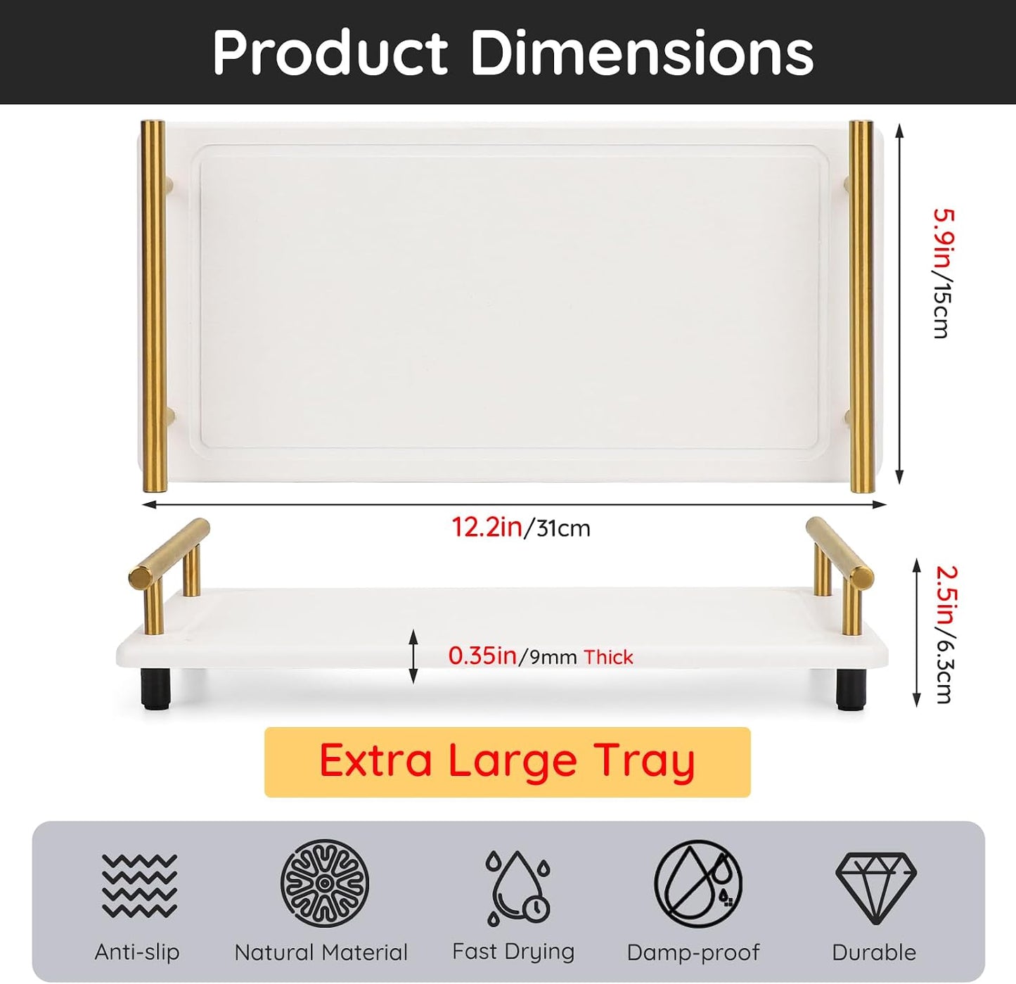 Fast Drying Stone Diatomaceous Earth Tray / White-gold / 12.2 x 5.9 x 2.5