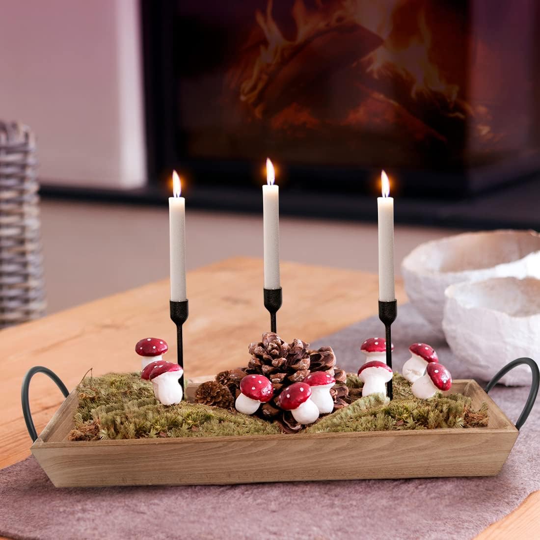 Rectangle Wood Candle Tray / Beech / Black