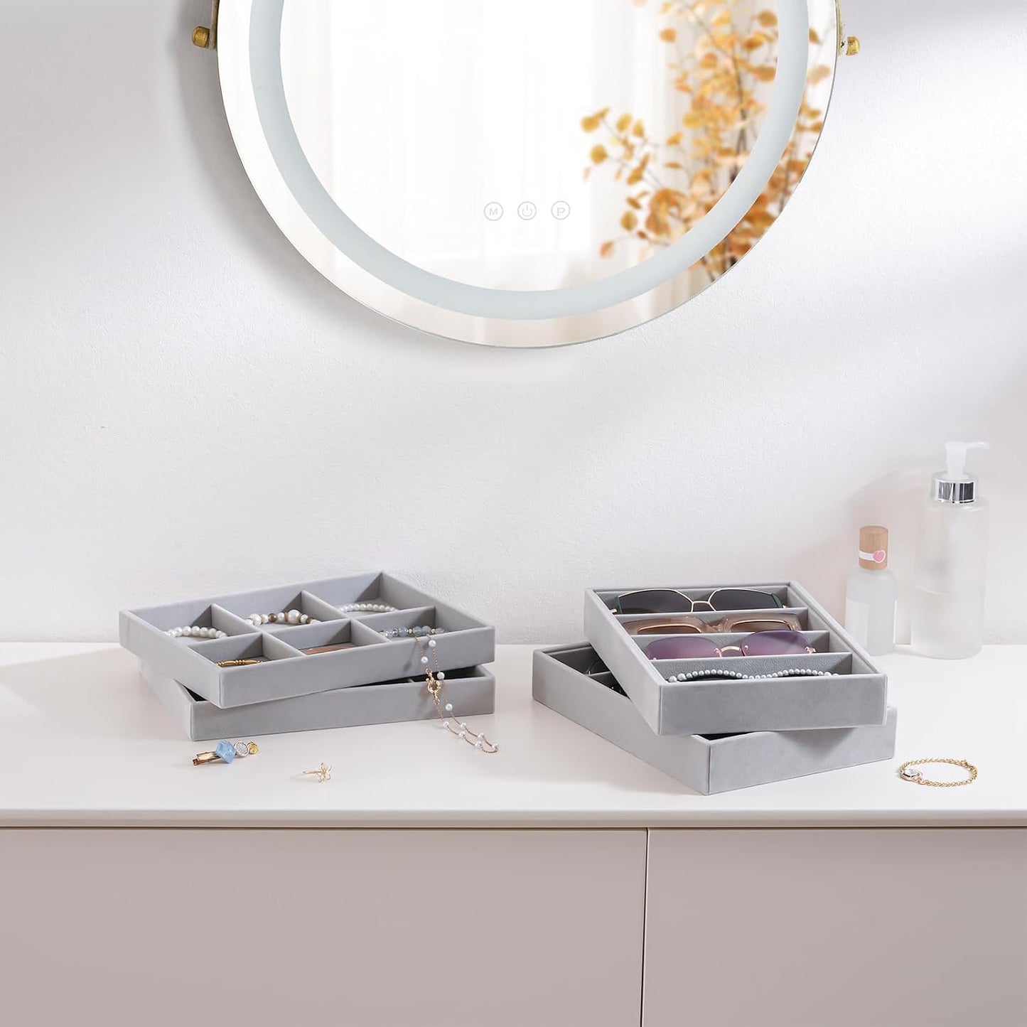 Stackable Jewelry Organizer Trays for Drawers / 4 Layers / Dark Grey