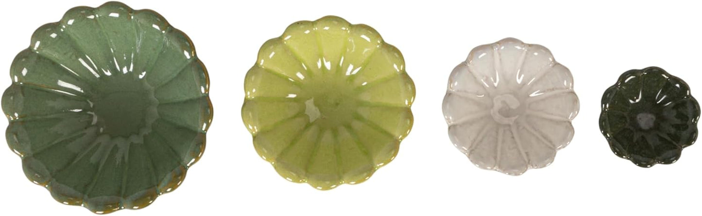 4-Piece Stoneware Reactive Glaze Flower Shaped Bowl Set / Spring Tones
