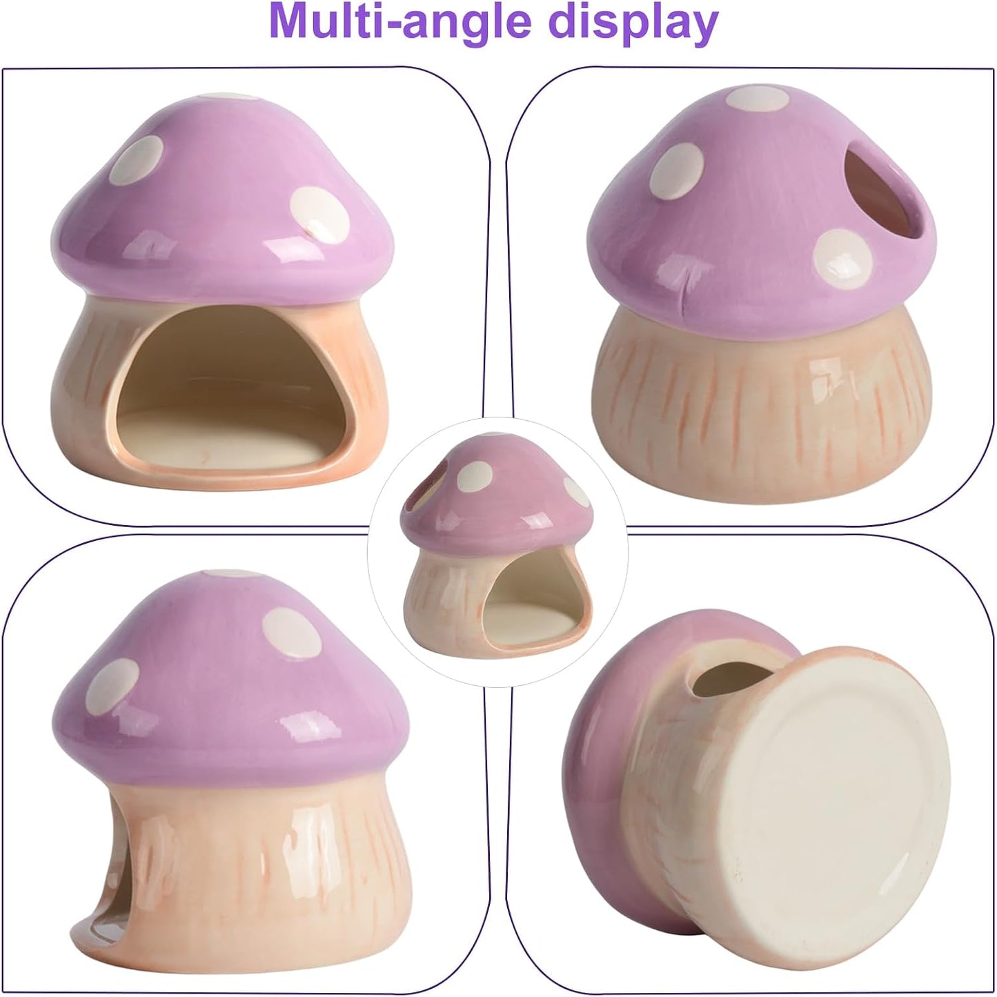 Ceramic Betta Fish Tank Accessories Decor Mushroom House Aquarium Decoration Hideout Cave / Purple