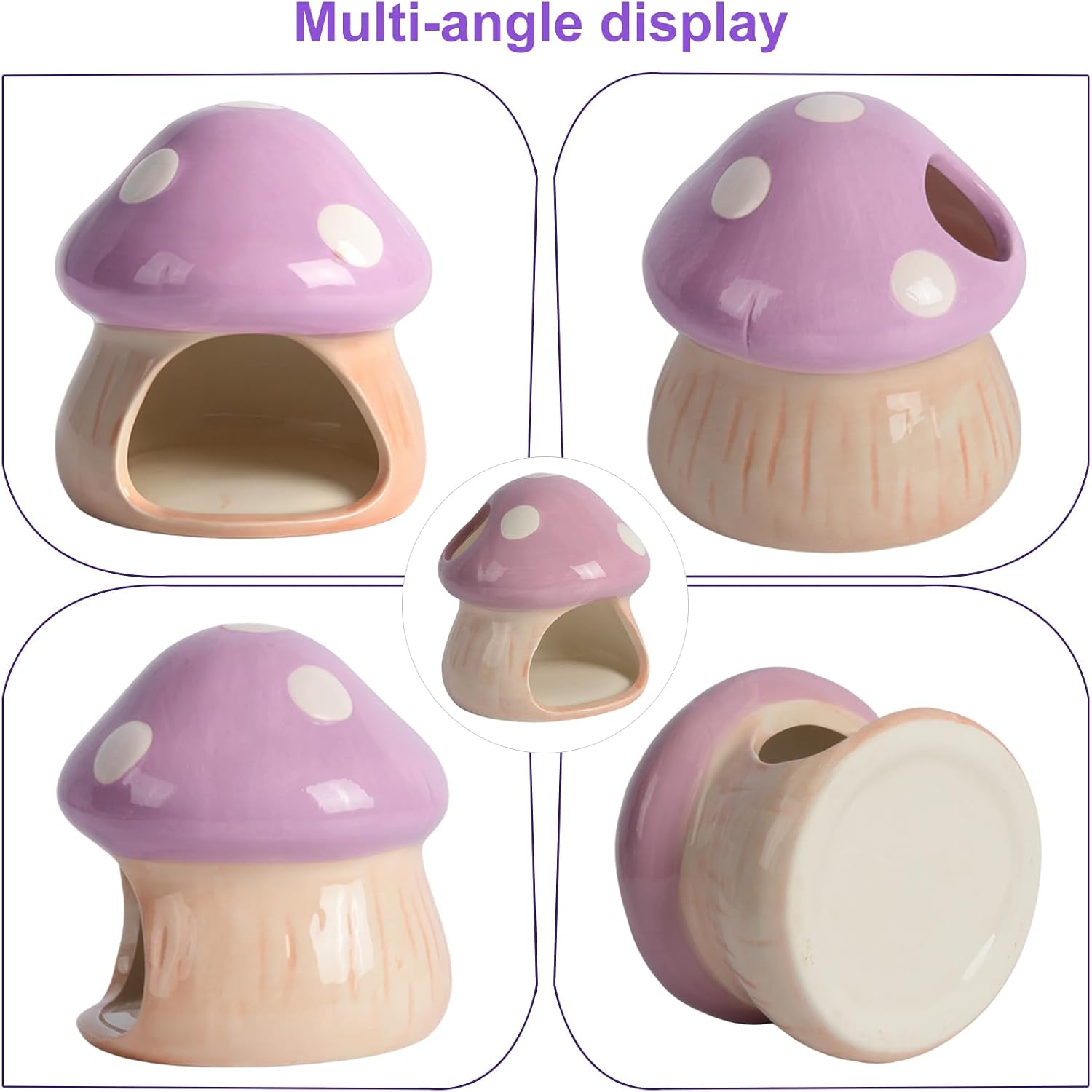 Ceramic Betta Fish Tank Accessories Decor Mushroom House Aquarium Decoration Hideout Cave / Purple