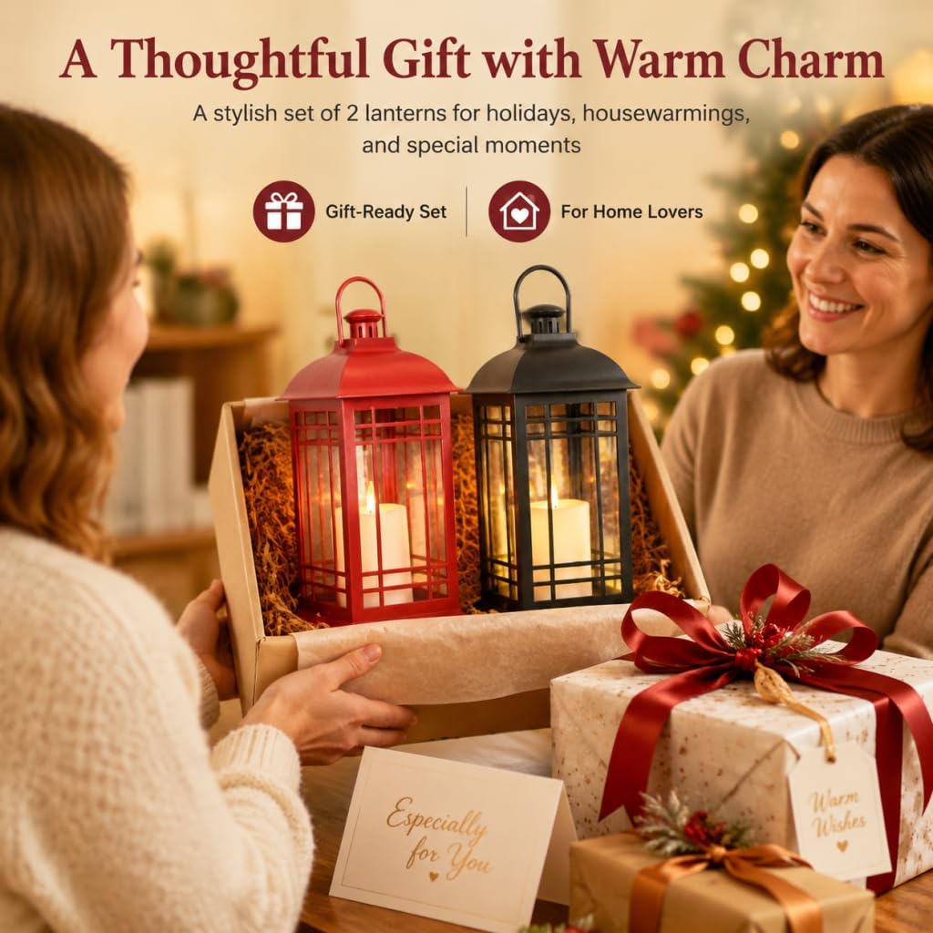 Wallsky Lanterns Decorative Indoor with LED Flickering Flameless Candles