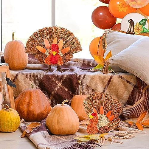 2PCS Thanksgiving Turkey Decor – Natural Material for Table Indoor Home