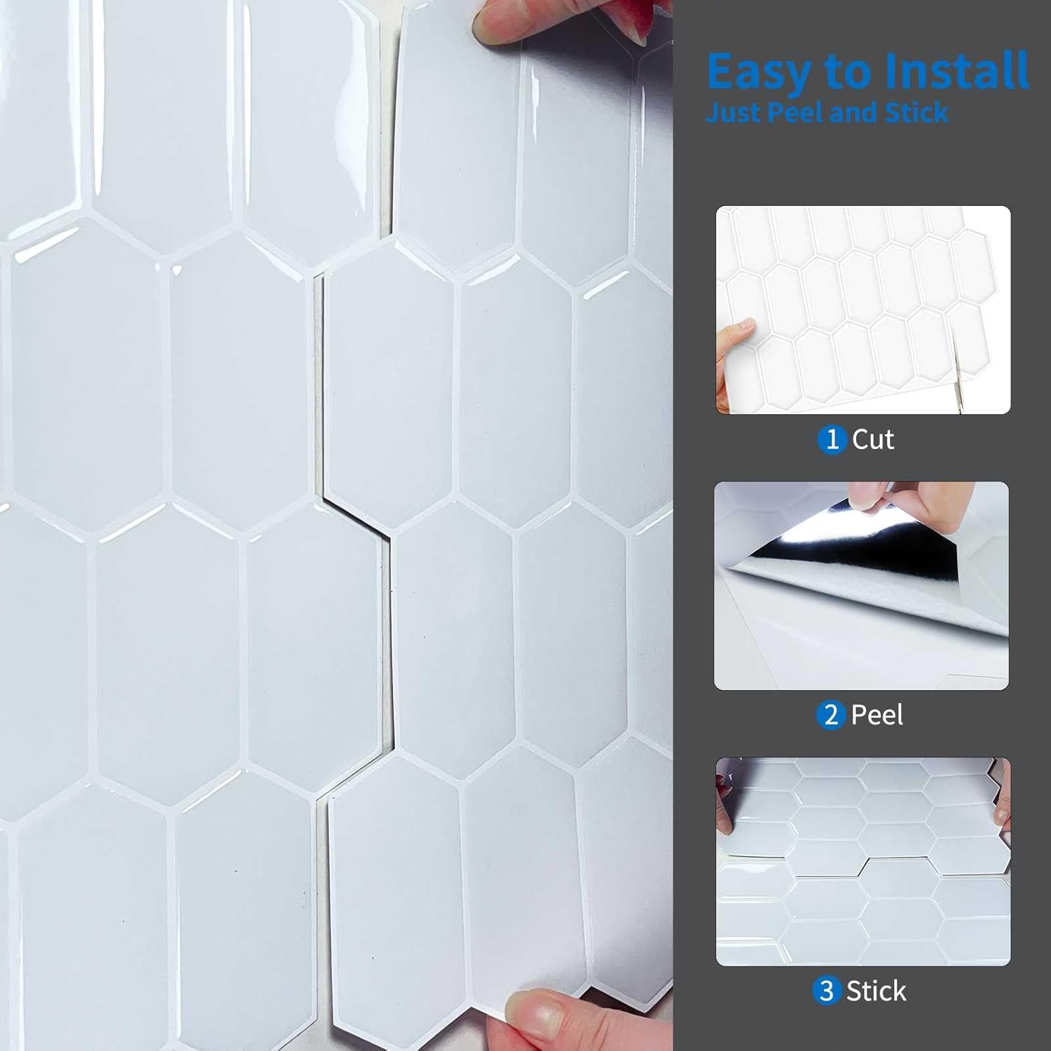 3D Waterproof Self-Adhesive Wall Tile Stick on Backsplash / White