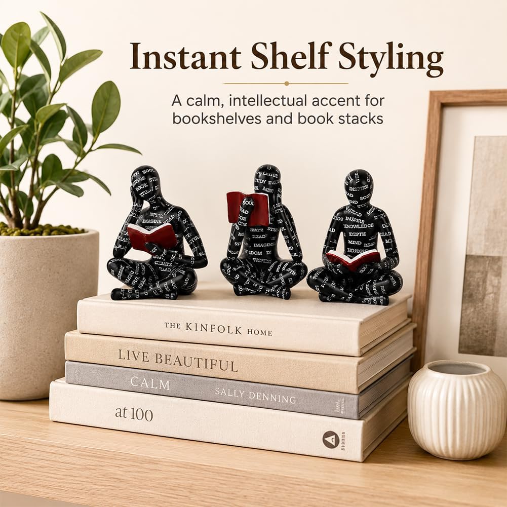 Reading Figurines Modern Bookshelf Decor / Black / Set of 3