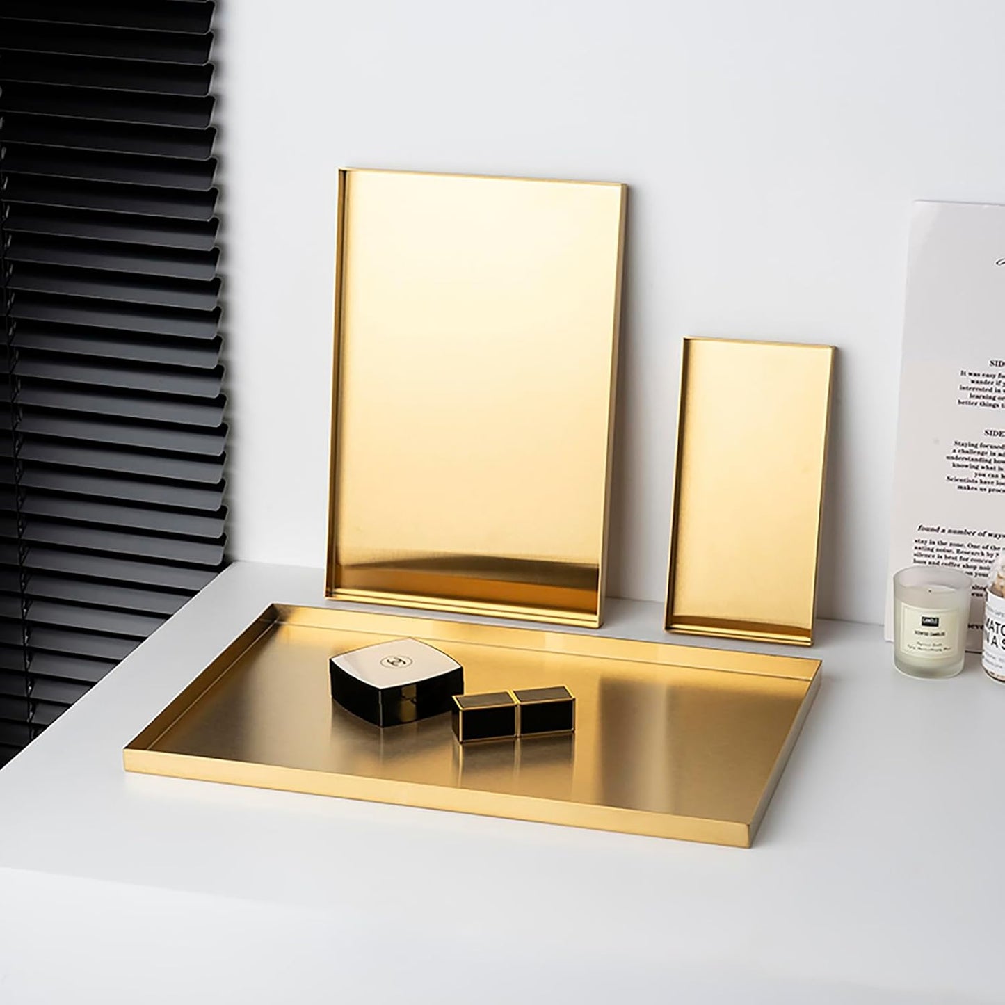 Gold Tray / Small Candle Holder / Sanding Gold / 15 x 10 x 0.6