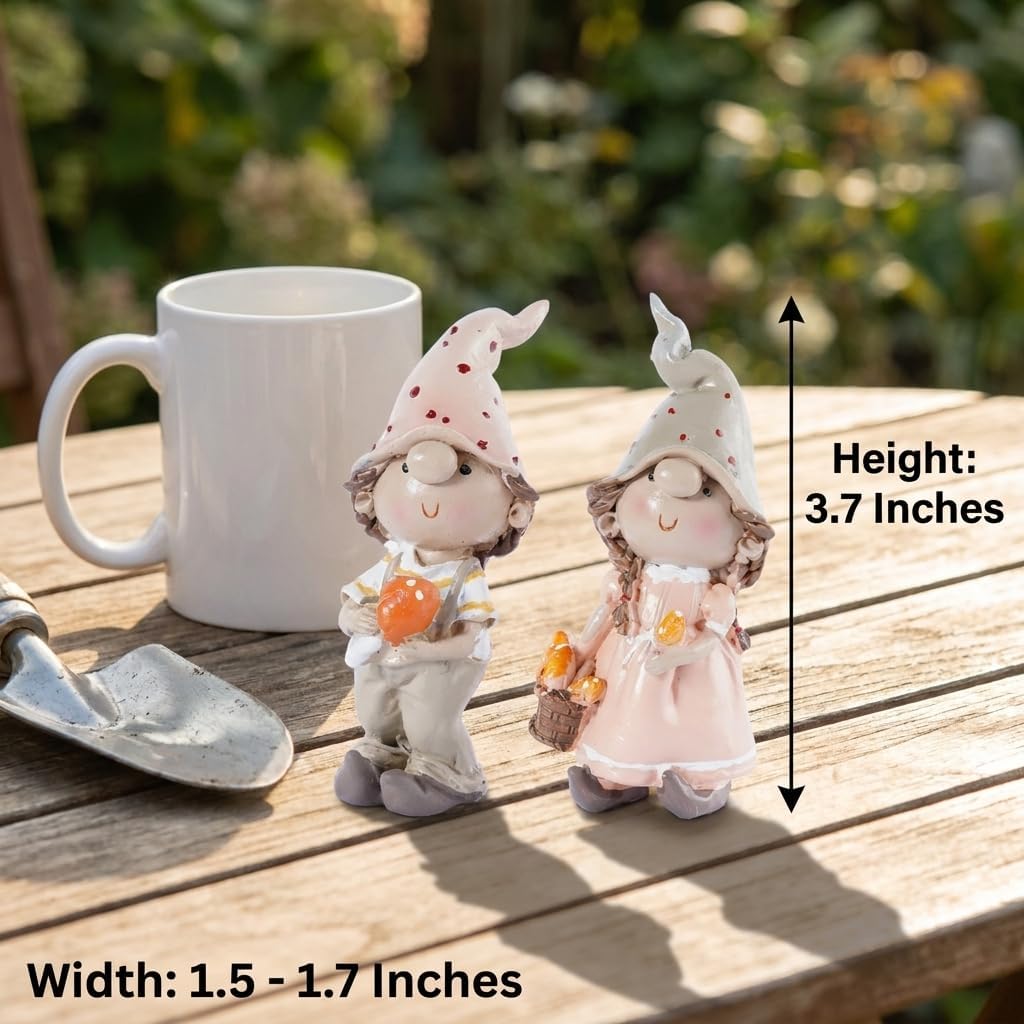 2-Piece Fairy Garden Accessories Outdoor Boy and Girl Mushroom Figurines Resin Small Garden Statues