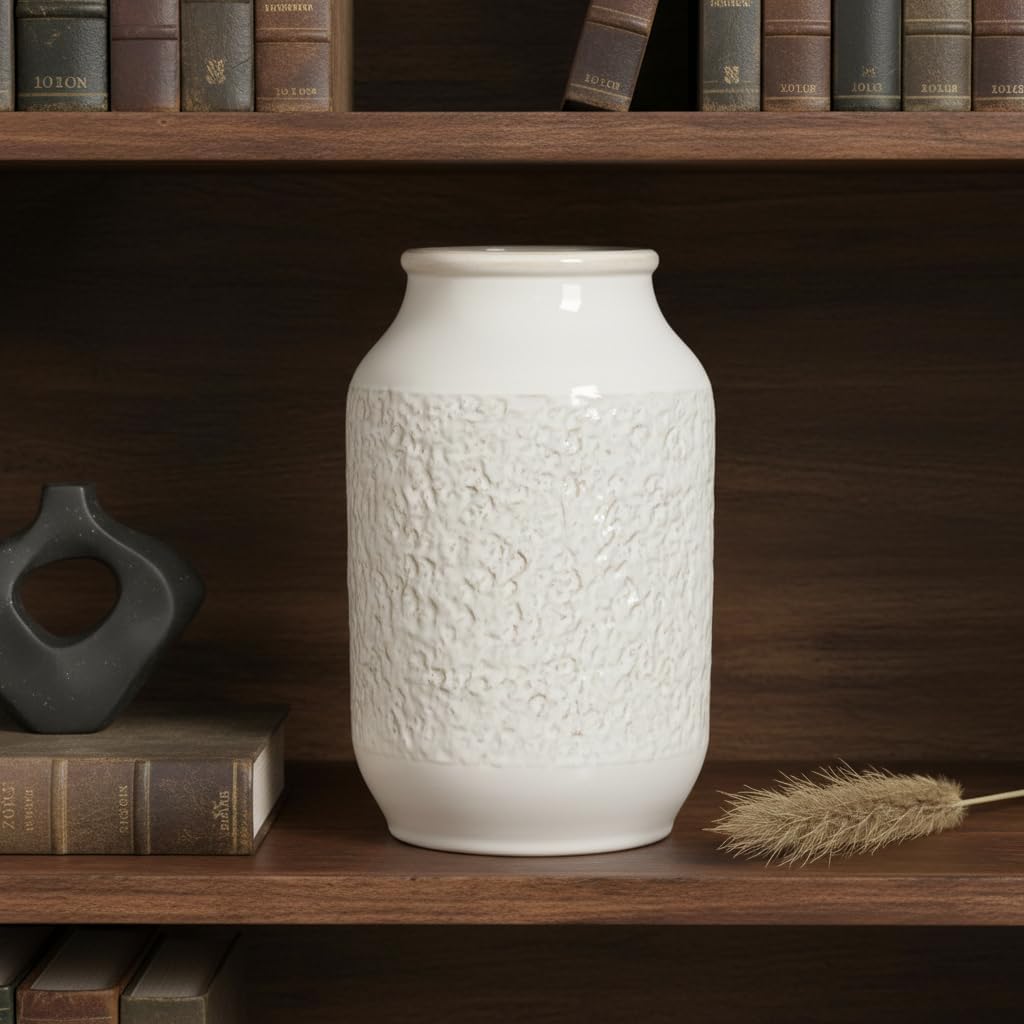 White Ceramic Vase / Modern White / 9 Inch