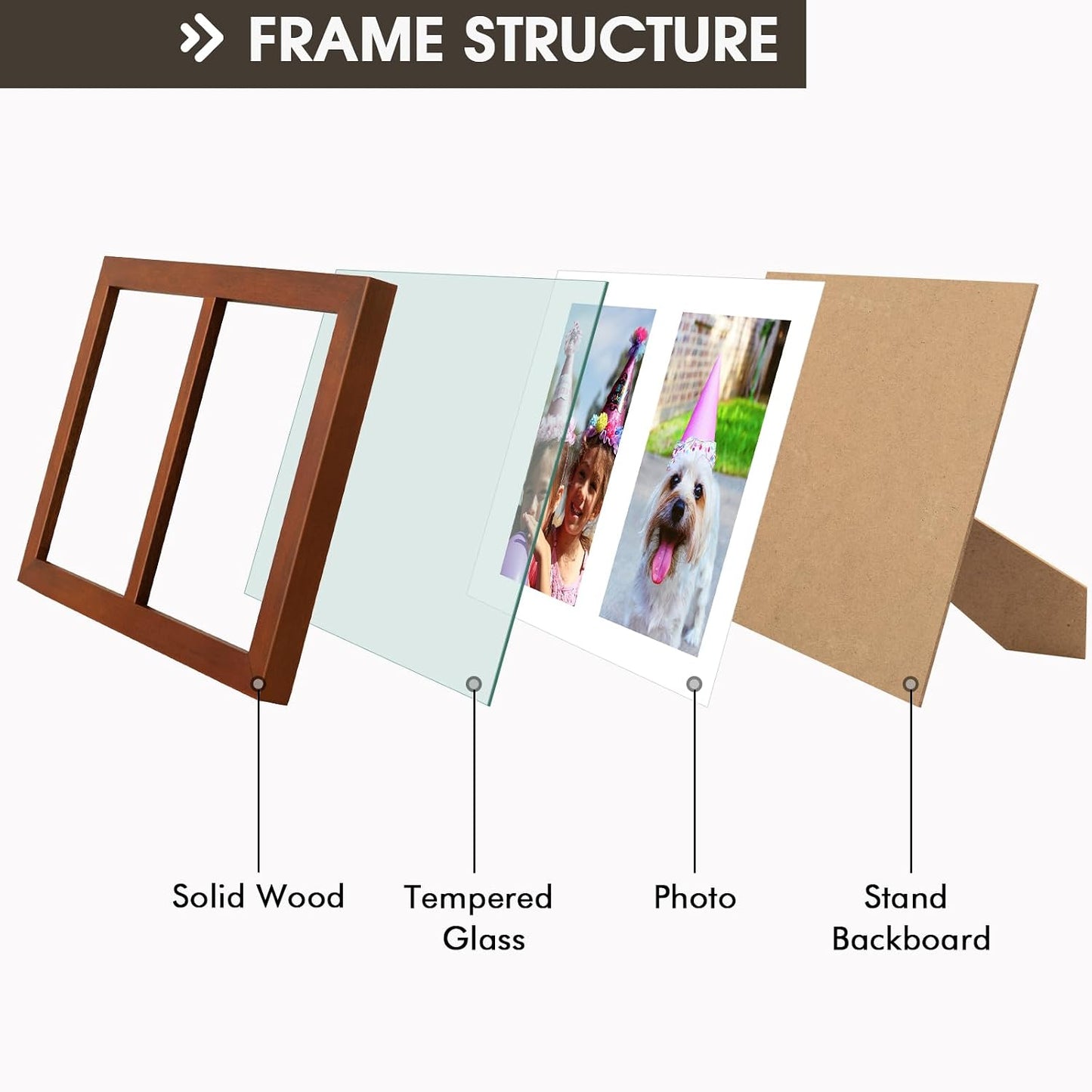 Golden State Art, 5x7 Double Picture Frame, Displays Two 5x7 Photos(Brown) | Solid Wood - Real Glass For Tabletop Or