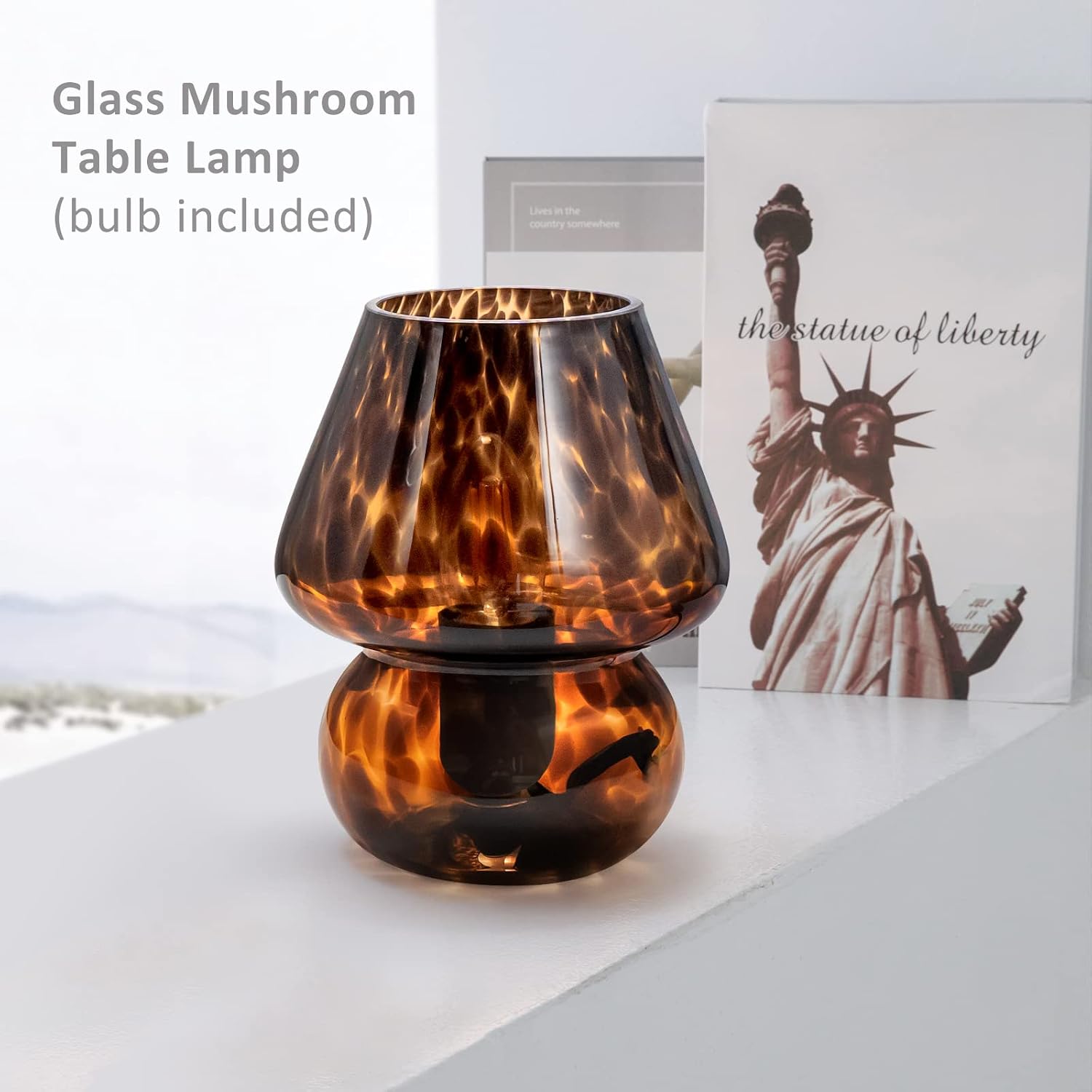 ONEWISH Mushroom Lamp Small Vintage Table Lamp for Bedroom Nightstand, Bedside Lamp Translucent Glass Stepless