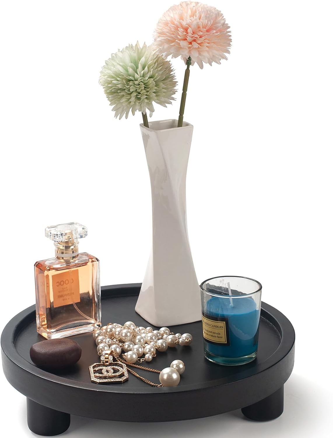 Round Wooden Tray Decor / Round - Black / Set of 2