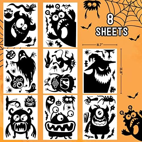 Halloween Window Clings Decorations - Silhouette Decorations With Cute Monster Stickers for Glass