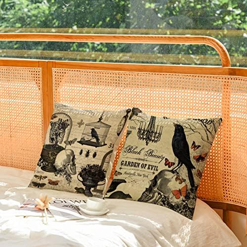 YeeJu Set of 4 Halloween Decorative Throw Pillow Covers Square Cotton Linen Cushion Covers Outdoor Couch Sofa Home Pillow Cases 22x22 Inch