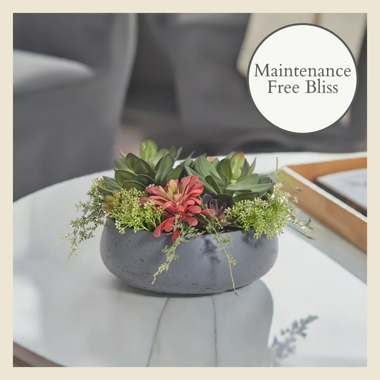 Artificial Indoor Plant Enhances Interior Design / 14" Round Grey Planter