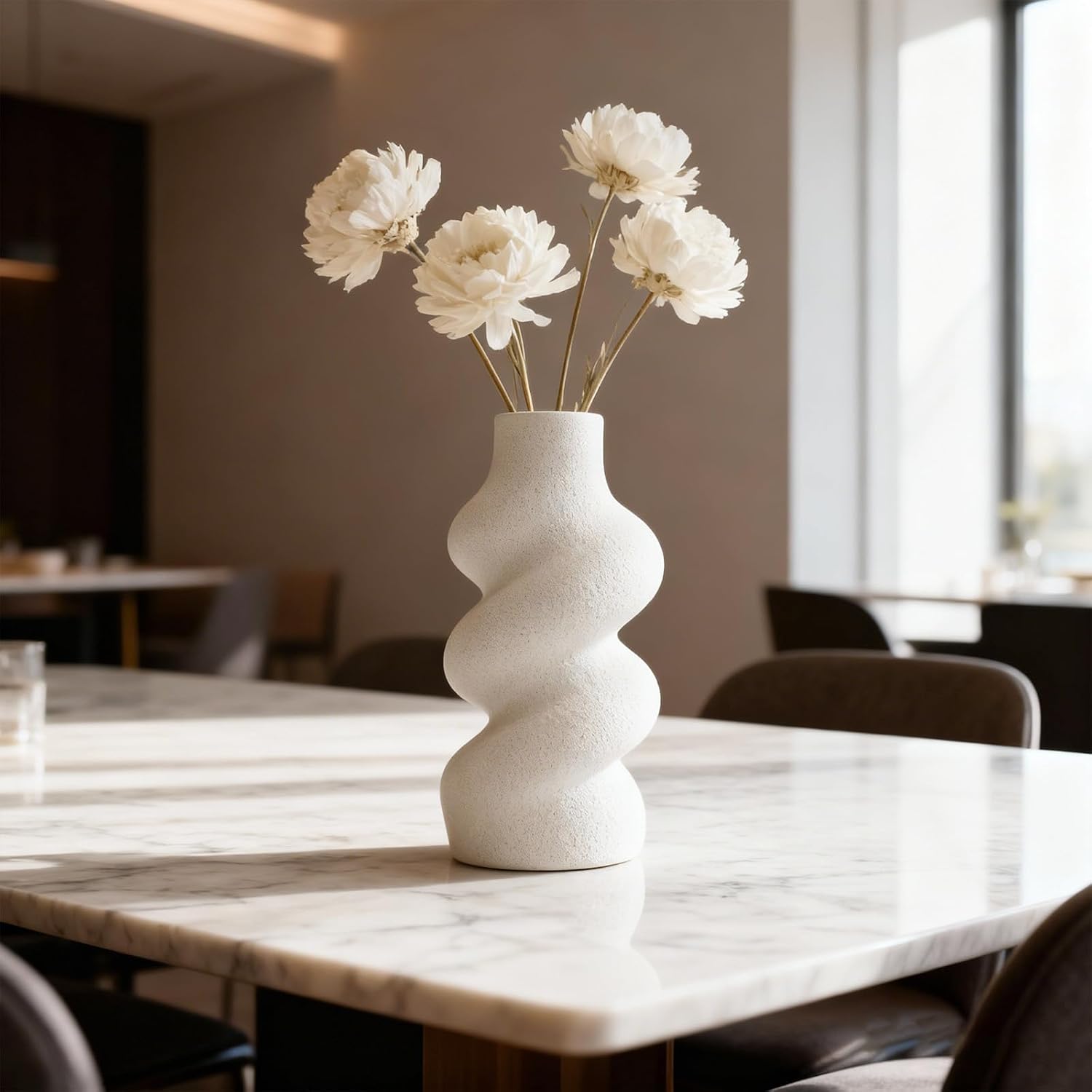 White Ceramic Vase / White B / 8 Inch
