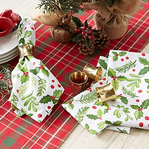 DII Boughs of Holly Collection Decorative Holiday Dining Table & Kitchen Décor, Napkin Set, 20x20, Christmas Greenery, 6 Count