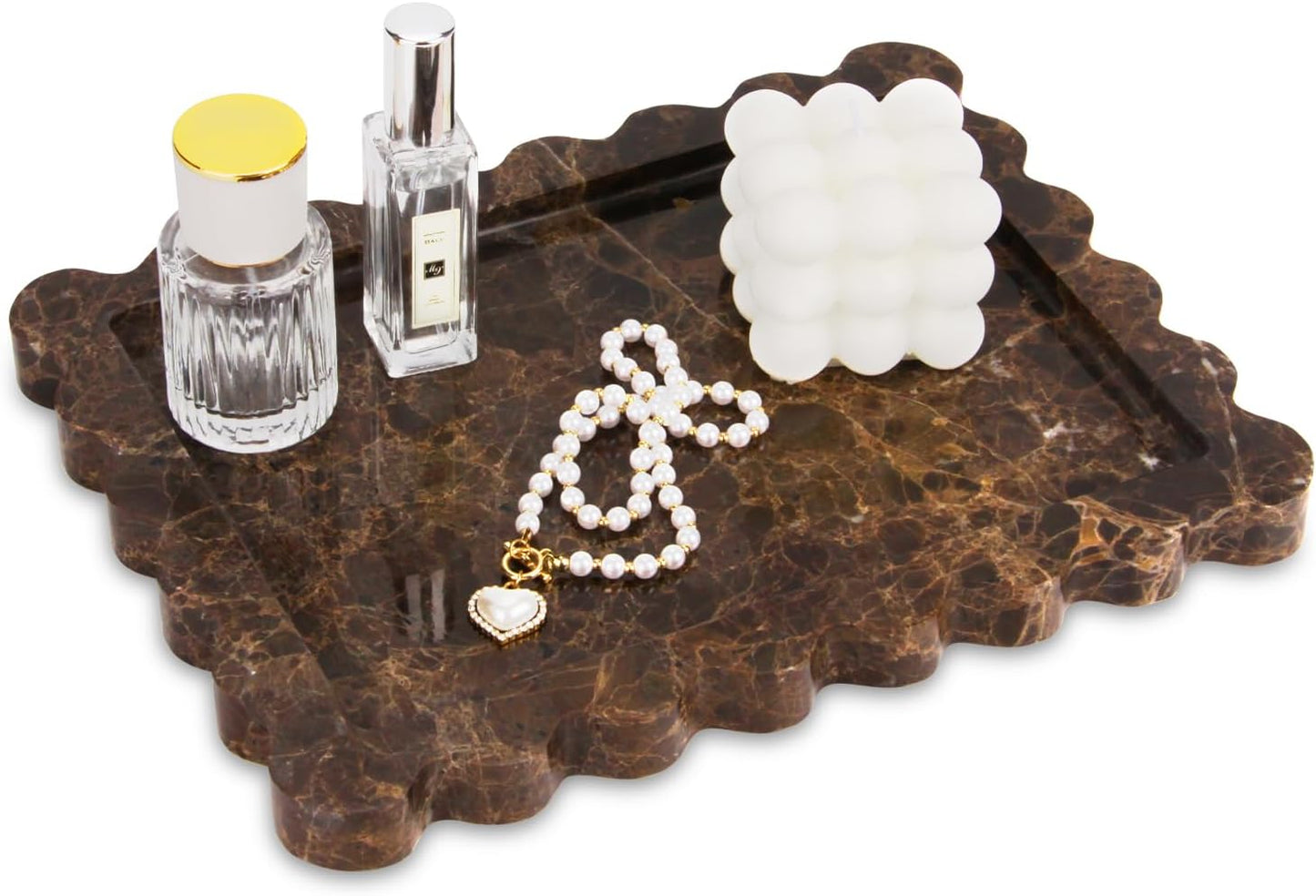 Scalloped Marble Decorative Tray / Light Emperador / 10.8 x 8 x 1.2 / Natural