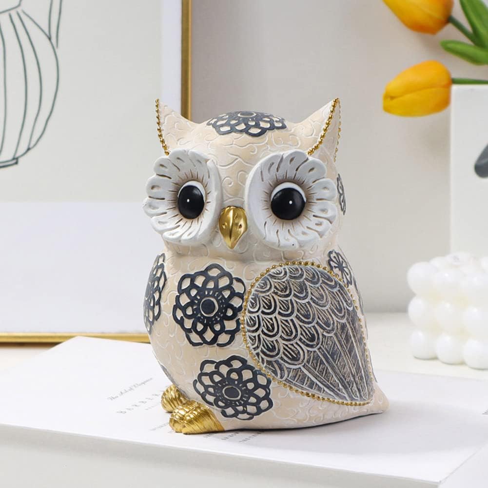 Owl Statue & Figurines / Flower-owl / White