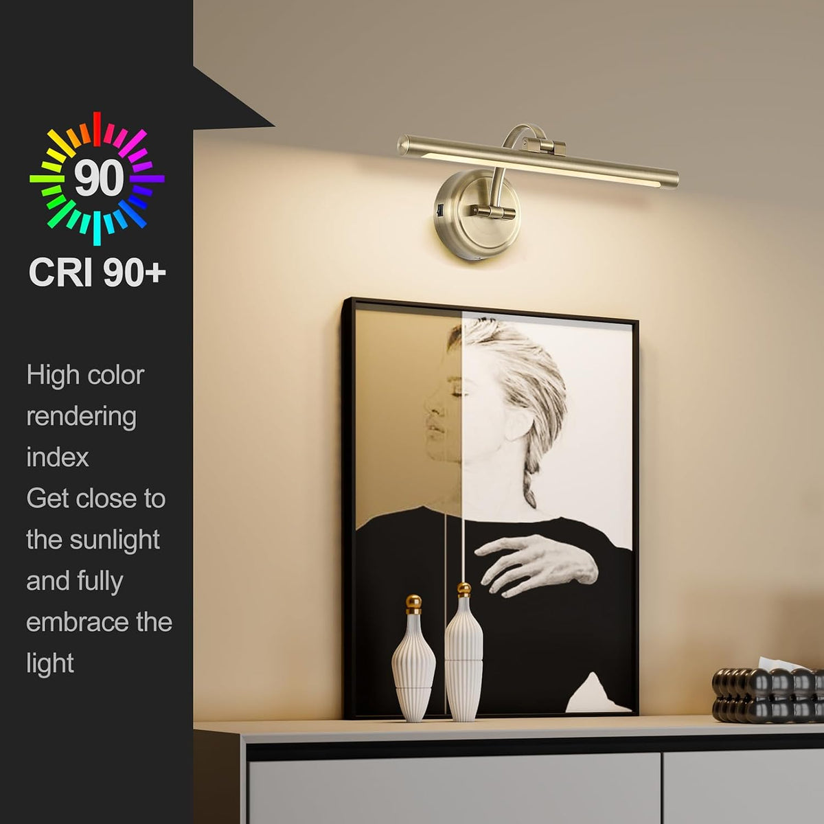 Tassuowell Picture Light for Wall, Battery Operated Art Light, Picture Frame Light with Remote & Timer, Cordless Wall