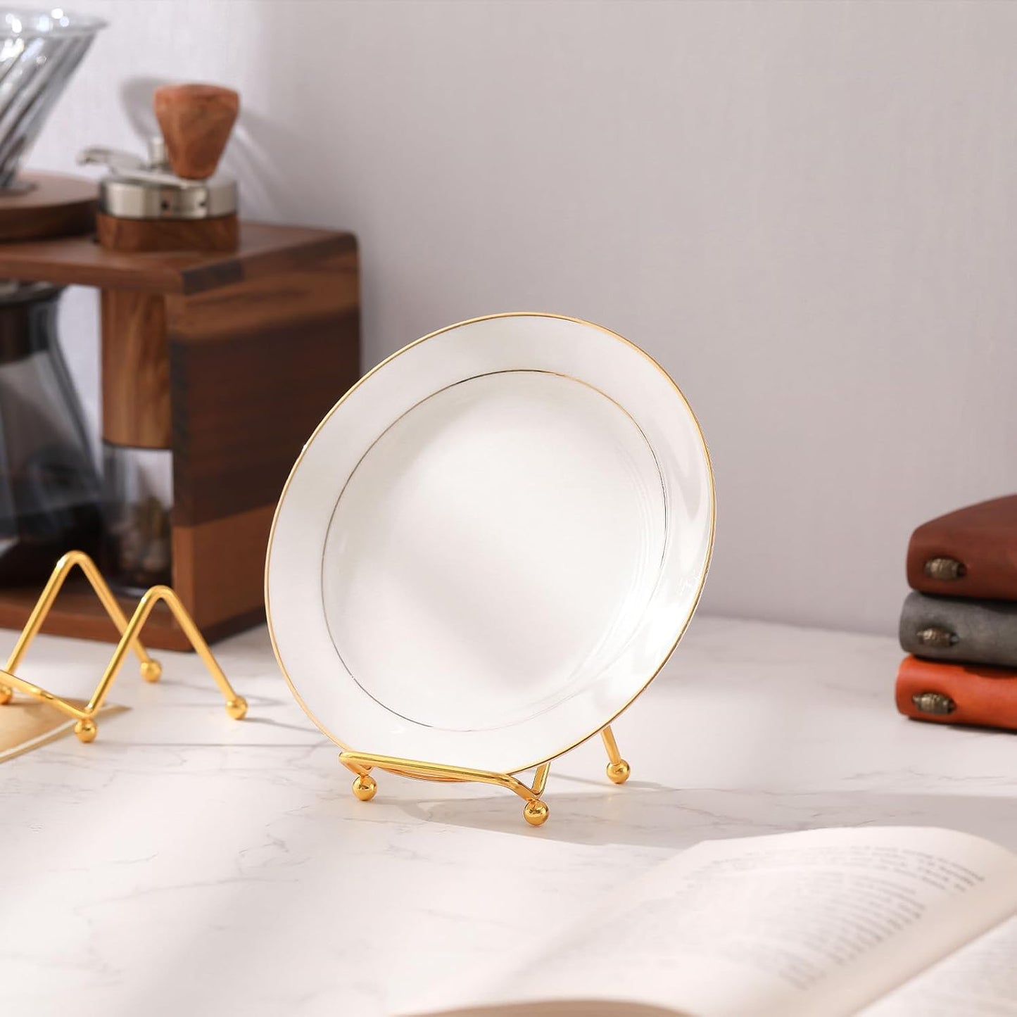 Small Plate Holder Display Stands Mini Metal Frame Stand for Picture / 2 Inch / Gold / Set of 4