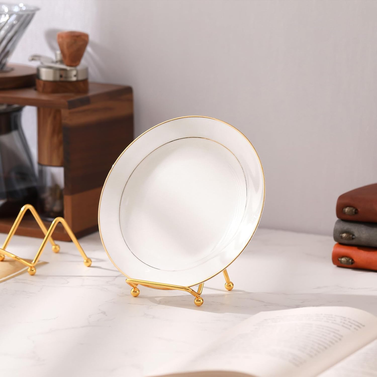 Small Plate Holder Display Stands Mini Metal Frame Stand for Picture / 2 Inch / Gold / Set of 4