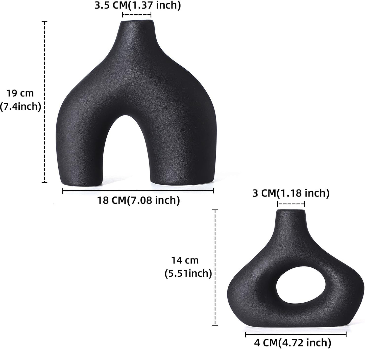 Ceramic Vase for Modern Minimalist Bohemian Decor / Black / Set of 2