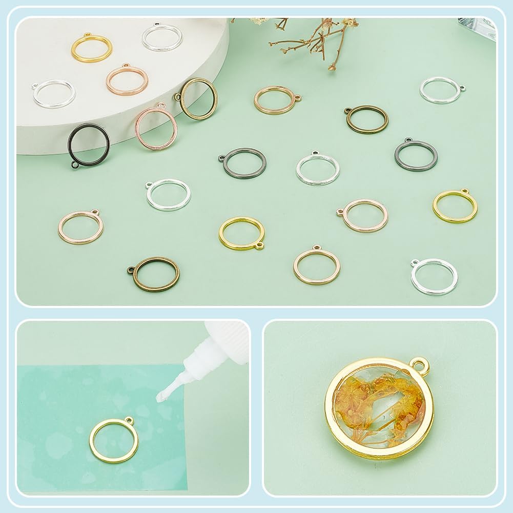 17mm Round Open Bezel Connector Charms 7 Colors Hollow Bezel Pendants Blanks Frame / Set of 168