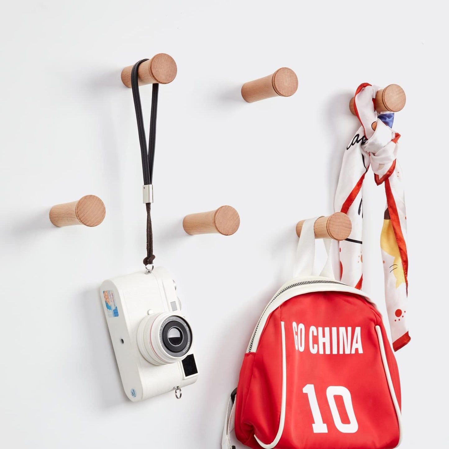 Wooden Coat Hooks Wall Mounted / Beech Wood-3inch / Set of 6