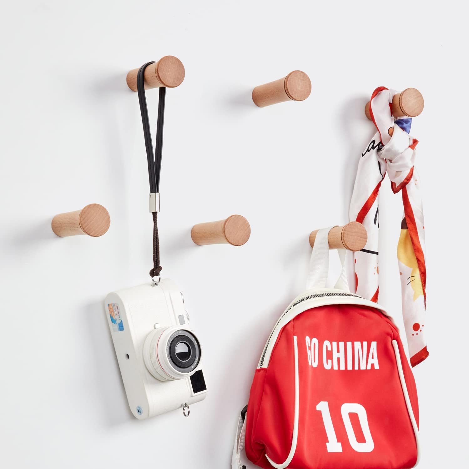 Wooden Coat Hooks Wall Mounted / Beech Wood-3inch / Set of 6