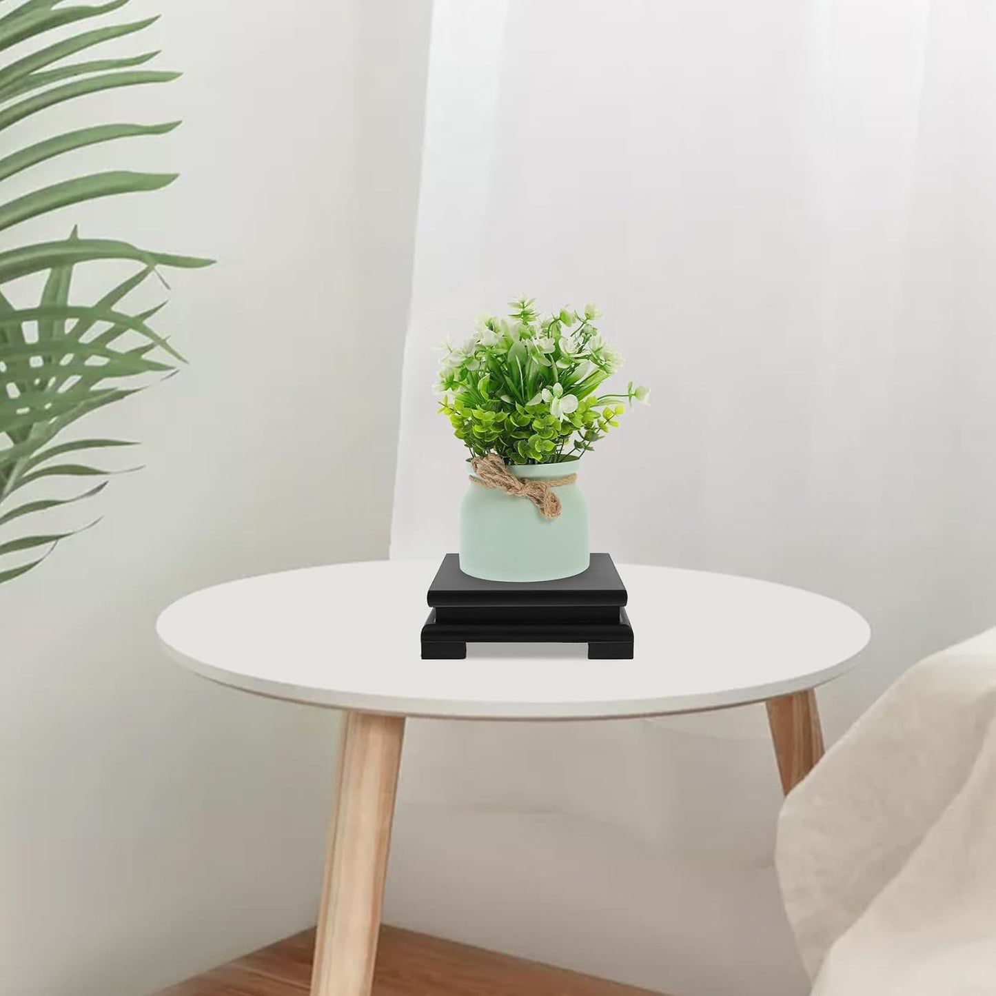 Square Wooden Pedestal Stand Wood Base Display Risers for Vase Plant Pot Home / 5.9 Inch / Set of 2