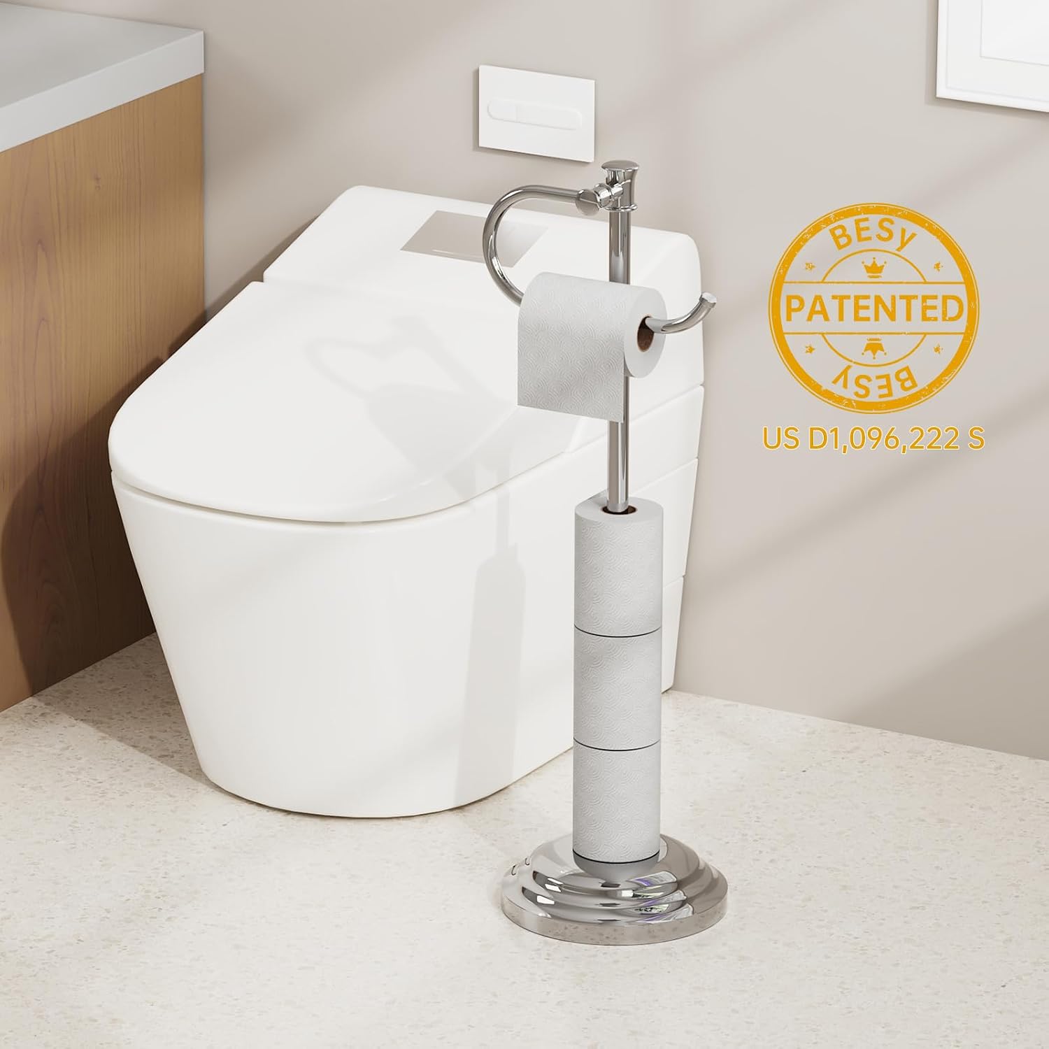 Toilet Paper Holder Floor Stand, Bathroom Freestanding Chrome | Toilet Tissue Roll Holder, Free Standing Rack with