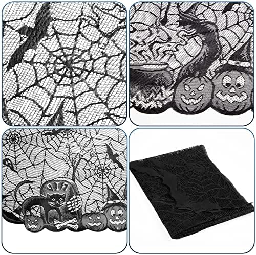 AIEX Halloween Fireplace Scarf, 18x96inch Halloween Fireplace Decorations Lace Spiderweb Cobweb Fireplace Mantle Scarf for Indoor Decor (Black)