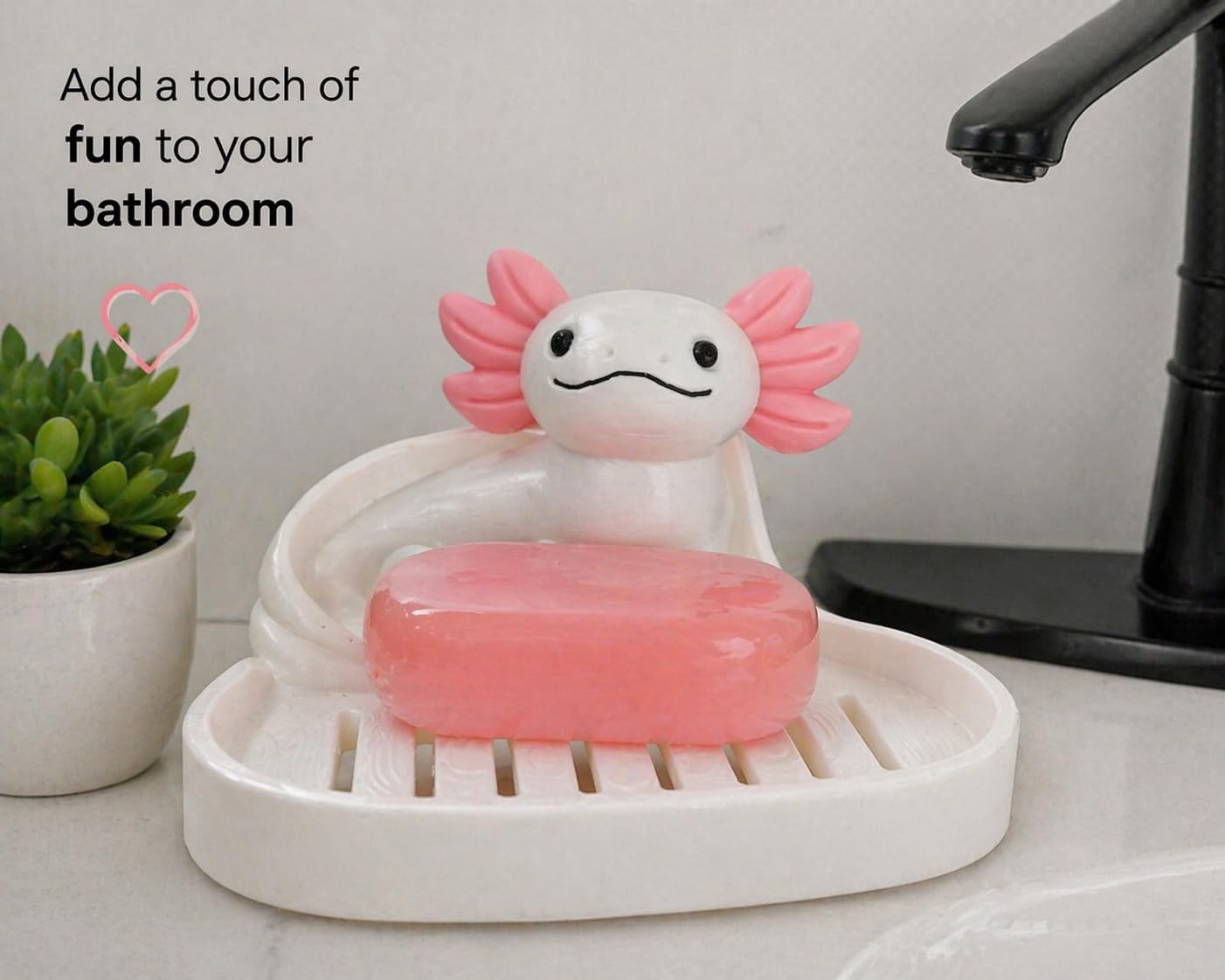 Self Draining Soap Dish Decorative Bathroom Soap Holder / Axolotl