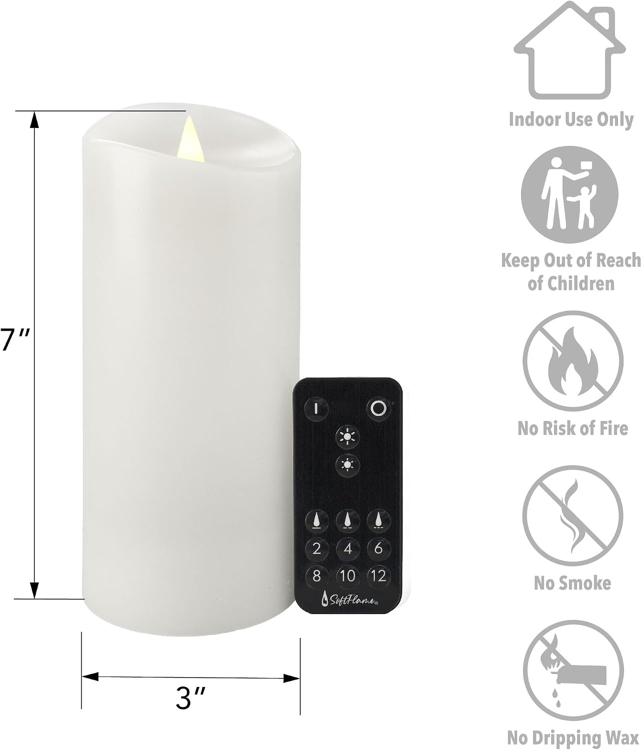 Flameless LED Candles with Remote Control, 3"x 7.1"Flickering 3D Moving Flame Battery Operated Candles in Real Wax