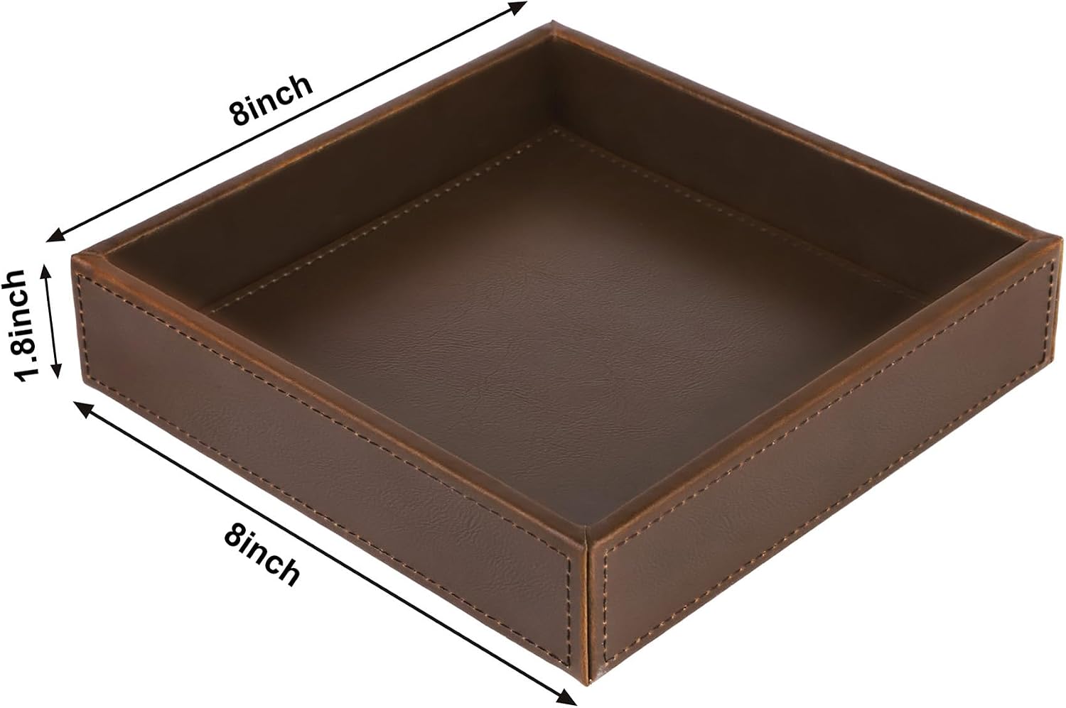 Faux Leather Vanity Tray / Brown / 8 x 8 x 1.8