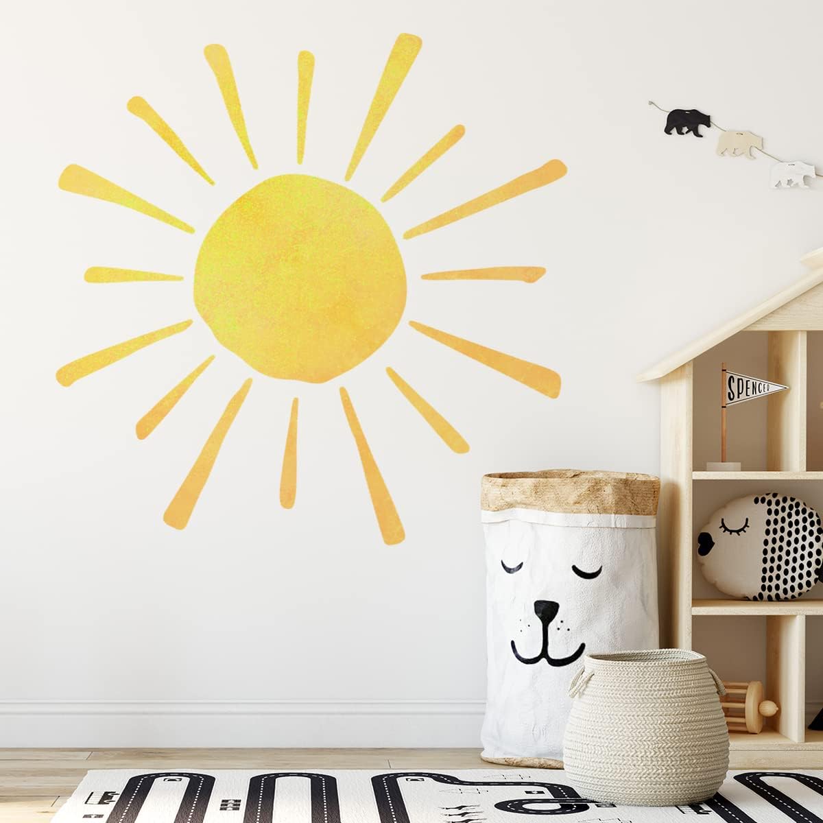Watercolor Boho Sun Wall Decals Peel and Stick / Boho Sun-3 / Yellow / 35.4 x 35.4