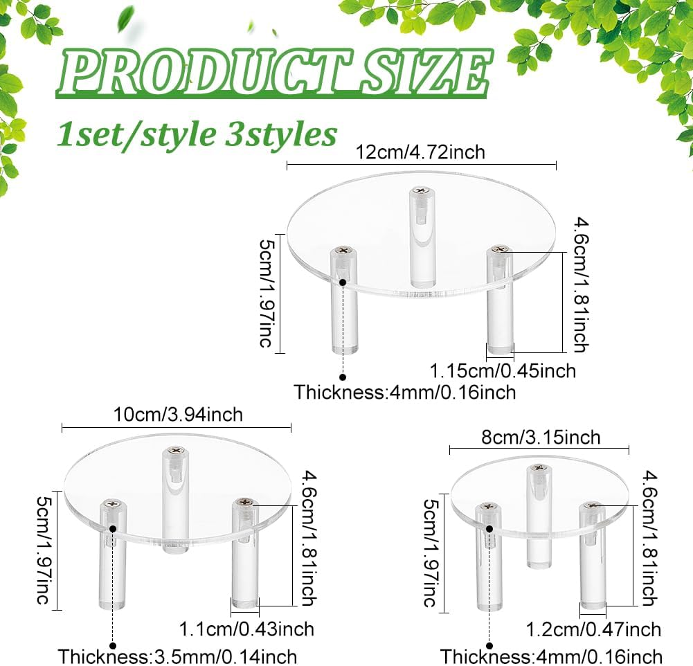 Acrylic Round Display Riser 4.7/3.9/ 3-Legs Minifigure / Style - 5 / Clear / 3.1 Inch / Set of 3