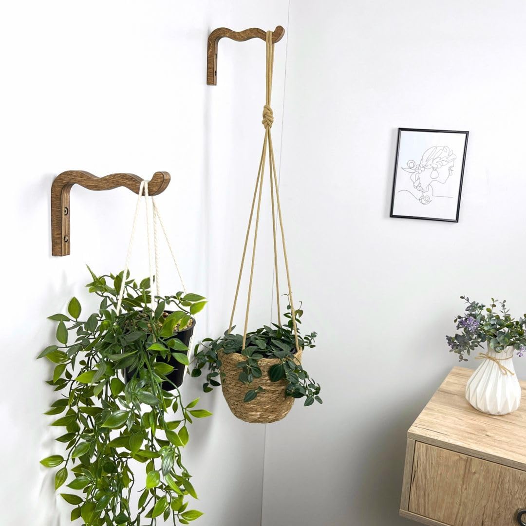 2-Piece Set of Wavy Wooden Wall Planters / Walnut / Wawy / Natural / 6 Inch