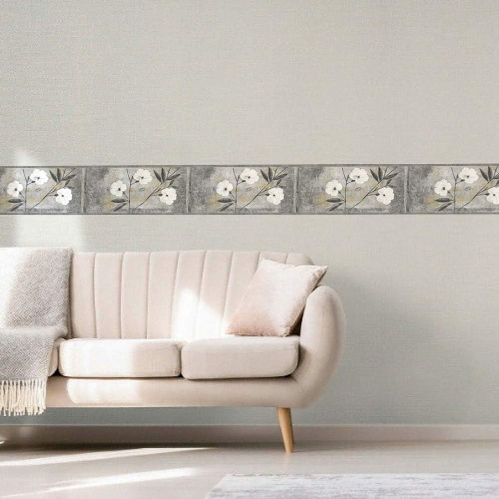 Black Abstract Flowers Wall Border Retro / White