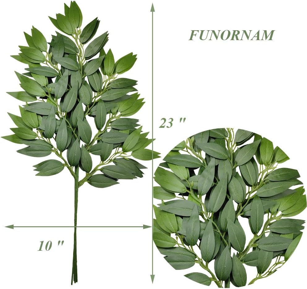 Italian Ruscus Greenery Stems Artificial Silk Greenery Leaves Garland / Green / 23 Inch / Set of 12