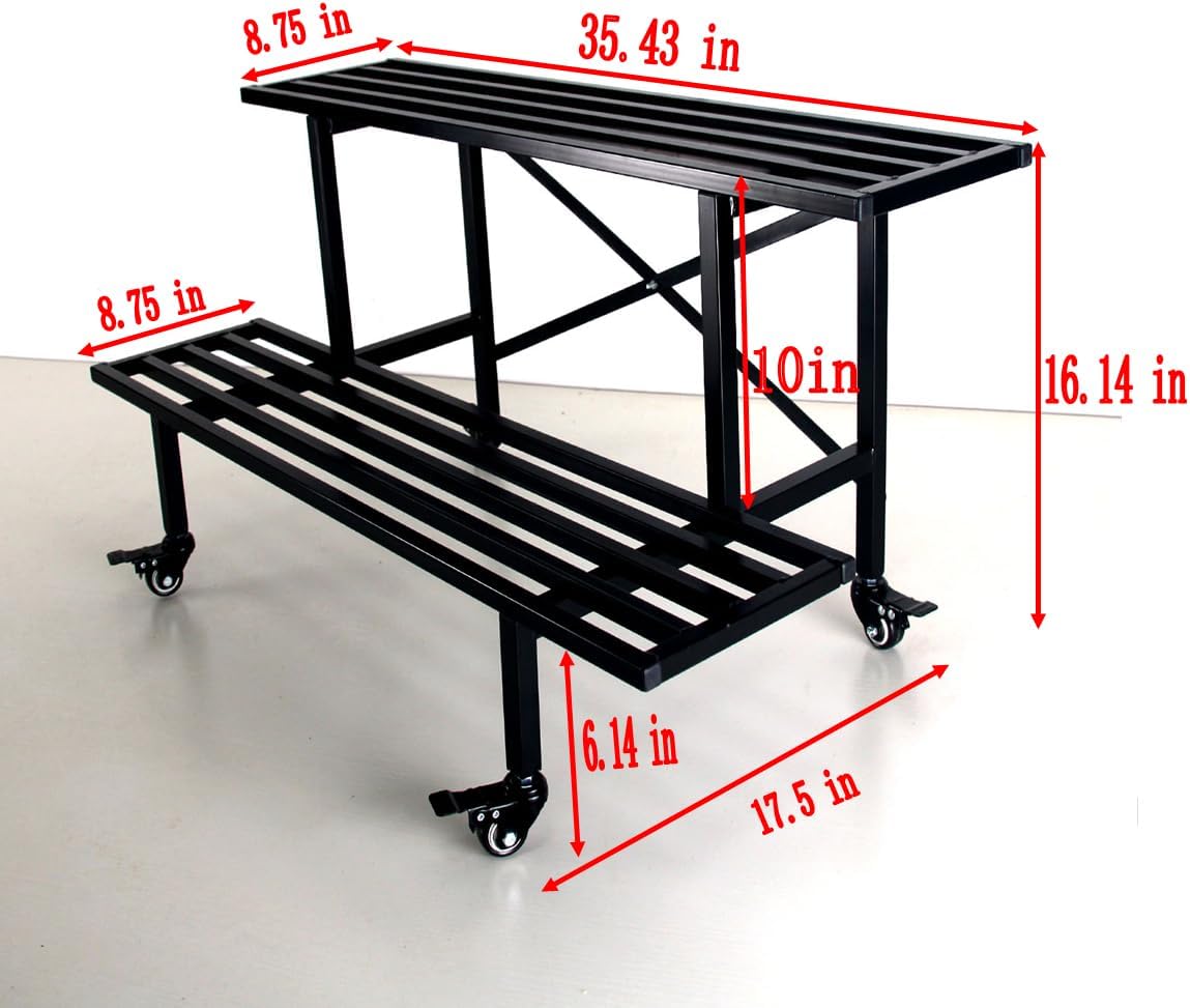 Zhongma 2 Tier Sturdy Metal Plant Stand with Wheels, L35.43 x W17.5 x H16.14 inch, Heavy Duty Plant Holder for Home