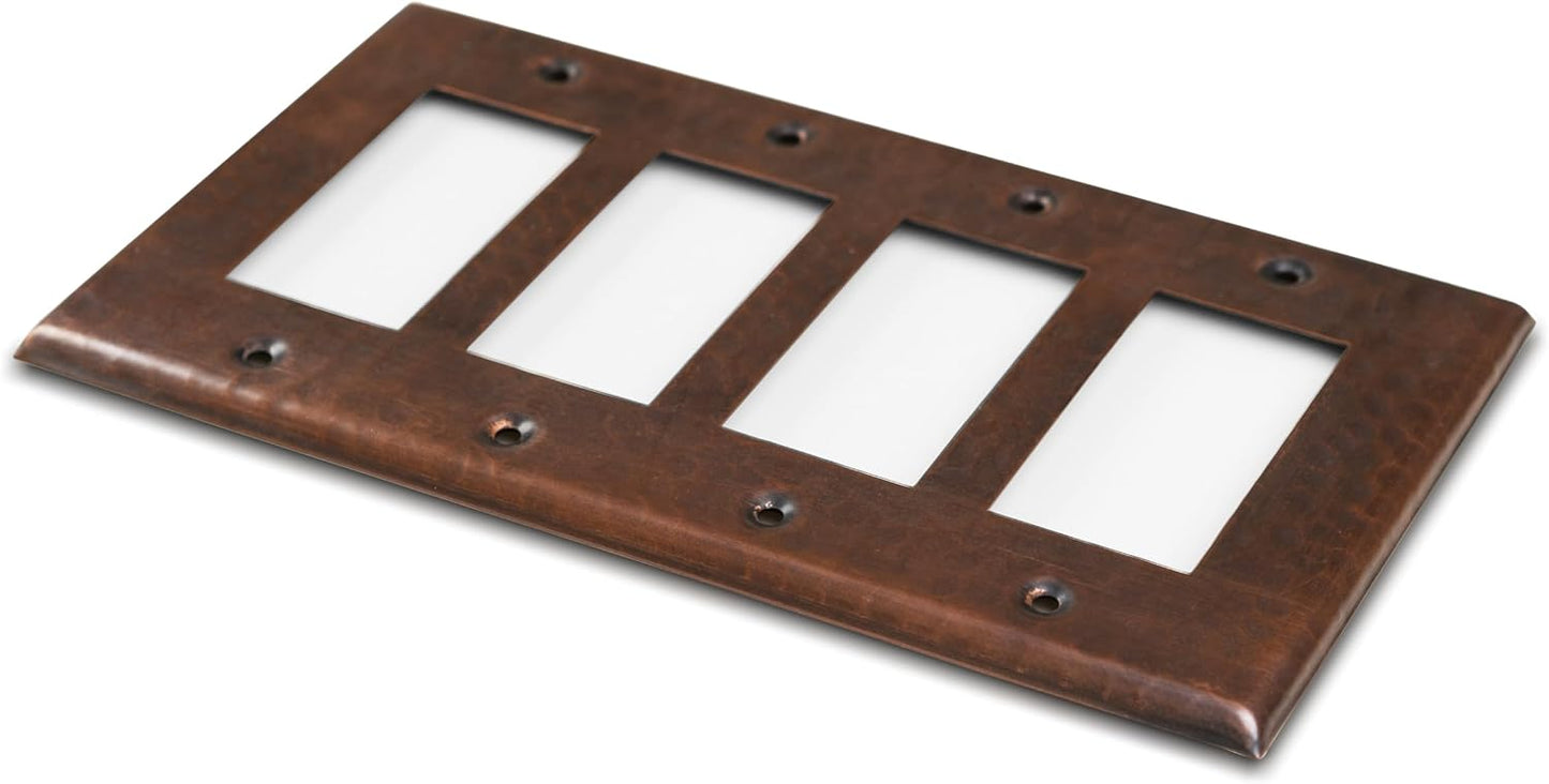 Monarch Abode Rocker Light Switch Cover Plate – 4-Gang Pure Copper Decorator Wall Plates, Hand Hammered Decorative