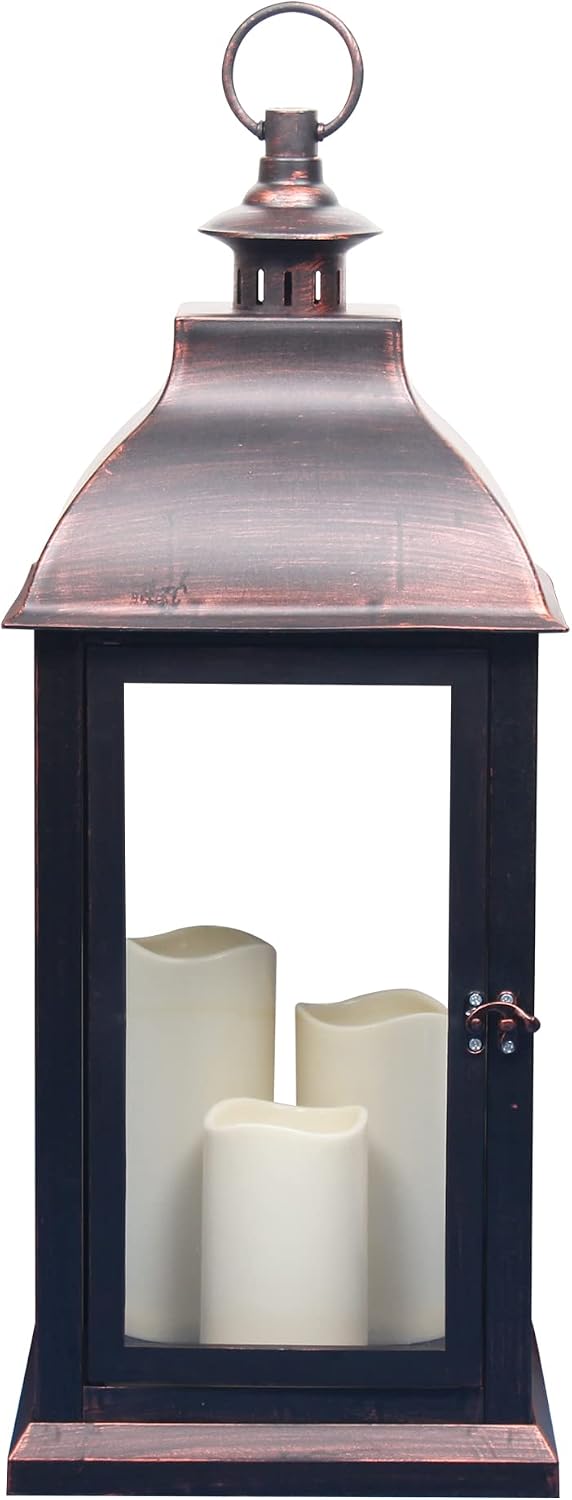 1Pack Decorative Lantern 24.80" H with Dancing Flame LED Timer Candle,ON/Off/Timer LED Candle with 6hours,Hanging