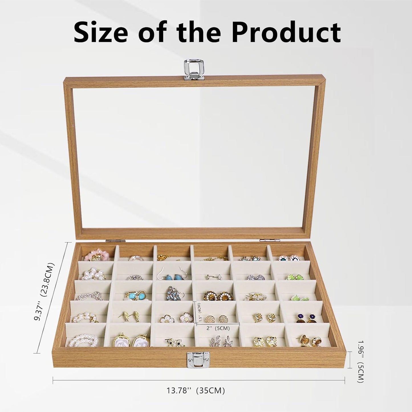 30 Grid Wood Jewelry Organizer / Beige / Set of 30